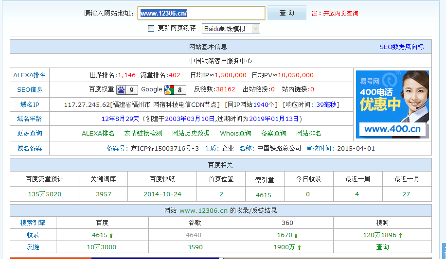 12306的网站概况参考